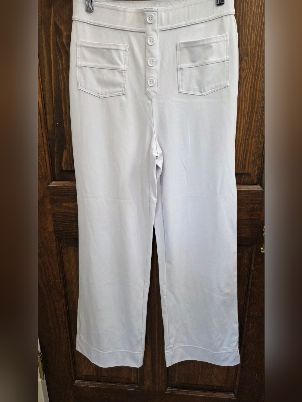 HALARA White Women’s Yoga Work Pants. Faux Buttons